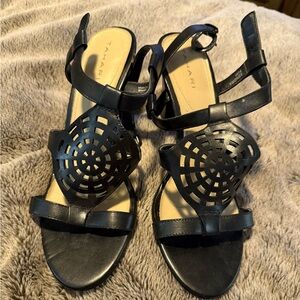 Tahari Black Studded Sandals with Glossy Finish